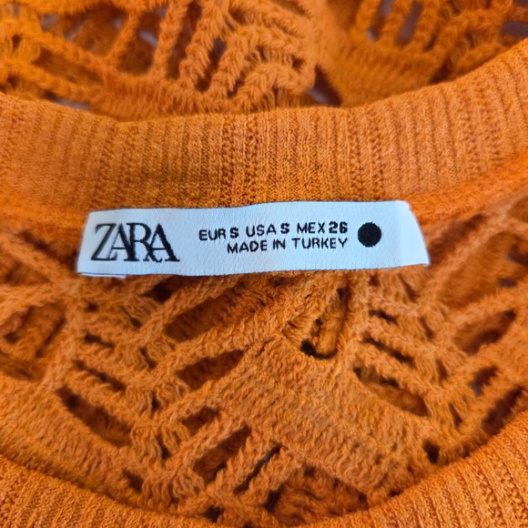 Zara Orange Crochet Knit Crop Top Boho Festival Tank Top Size Small - Picture 4 of 4